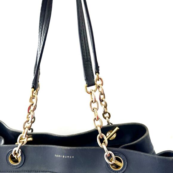 TORY BURCH Navy Blue Fleming Triple Compartment Leather Tote - Picture 6 of 15